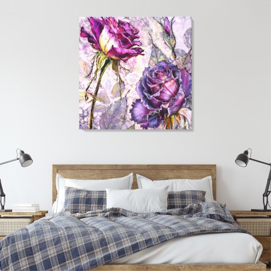 Paarse Rozen Canvas Print (Insitu (Slaapkamer))