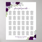 Paarse Rozen Chic 30 Tafel Bruiloft Zitkaarten Poster (Voorkant)