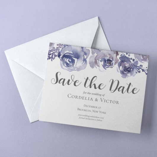Paarse Rozen Elegant Floral Winter Evening Save The Date