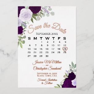 Paarse Rozen Elegant Save the Date Roos Gold Folie Uitnodiging