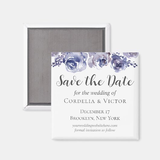 Paarse Rozen Elegante Bloemwinter Save the Date Magneet (Voorkant / Achterkant)