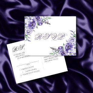 Paarse Rozen Elegante Waterverf Bloemen Reactie Aankondigingskaart