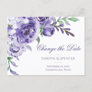 Paarse Rozen | Elegante Waterverf Datumwijziging Aankondigingskaart