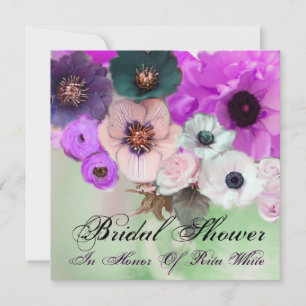 PAARSE ROZEN EN ANEMONE BRUIDSLOFT FEEST KAART