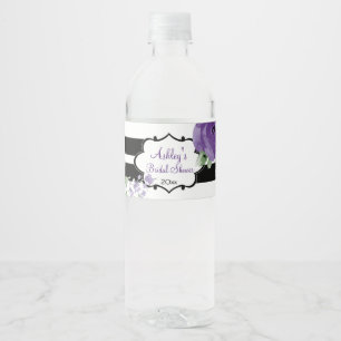 Paarse Rozen en strips Waterfles Etiket