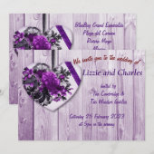Paarse rozen en uitnodiging voor een hartbruiloft (Voorkant / Achterkant)