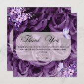 Paarse Rozen en Vlinder Dank u Kaarten (Voorkant / Achterkant)
