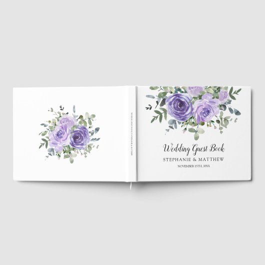 Paarse Rozen Eucalyptus botanische bruiloft Gastenboek (Volledig)