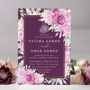Paarse Rozen Floral Islamitisch Moslim Bruiloft Ui Kaart