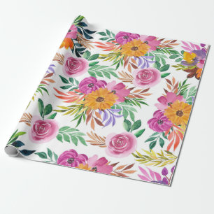 Paarse Rozen Gele bloemen Cadeaupapier
