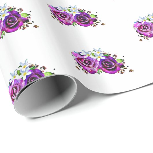 Paarse Rozen Gift Wrap Cadeaupapier (Rol Hoek)