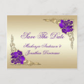  Paarse Rozen Gold Leaves Save The Date Aankondigingskaart (Voorkant)