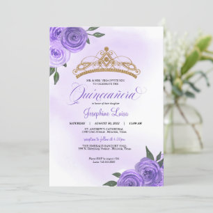 Paarse Rozen Golden Tiara Quinceañera Birthday Kaart