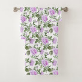 Paarse Rozen Groene Bloemen Elegant Cadeau Bad Handdoek (Insitu)