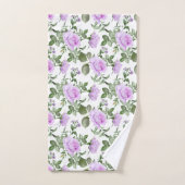 Paarse Rozen Groene Bloemen Elegant Cadeau Bad Handdoek (Handdoek)