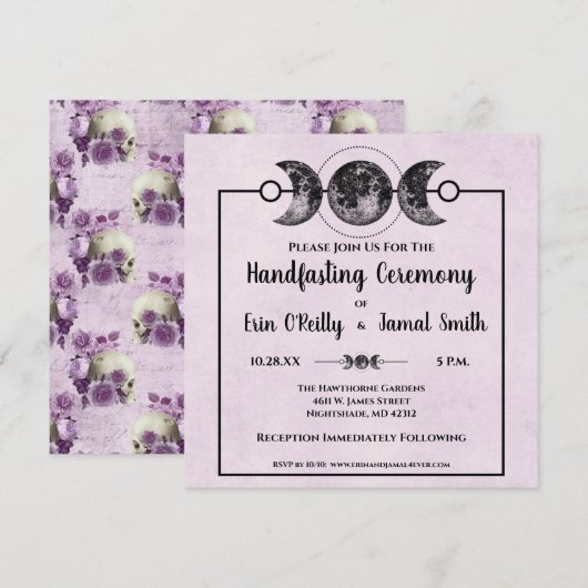 Paarse Rozen Handfasting Wicca Wedding Moon Uitnod Kaart (Voorkant / Achterkant)