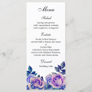 Paarse rozen huwelijksdiner menu Bloemenmenu feest