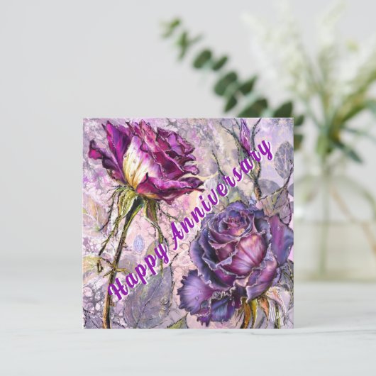 Paarse Rozen Huwelijkskaart (Staand voorkant)