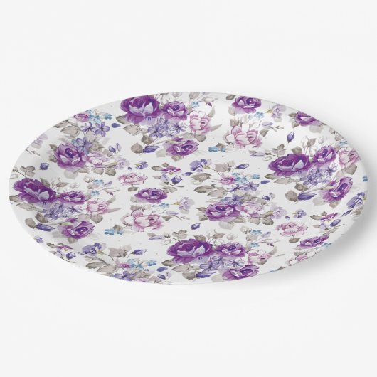 Paarse Rozen Lavendel Bloemrijke Tuinfeest Bruilof Papieren Bordje (Gekanteld)