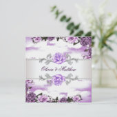 Paarse Rozen Lavendel Paarse witte wolk bruiloft Kaart (Staand voorkant)