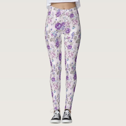 Paarse Rozen Leggings (Voorkant)