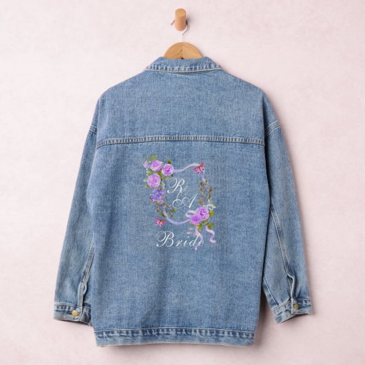 Paarse Rozen lint monogram bruiloft Denim Jacket (Hangar)