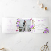 Paarse Rozen lint monogram bruiloft uitnodiging (Binnen)