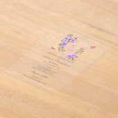 Paarse Rozen lint monogram bruiloft uitnodiging Acryl Uitnodigingen (Laagn)