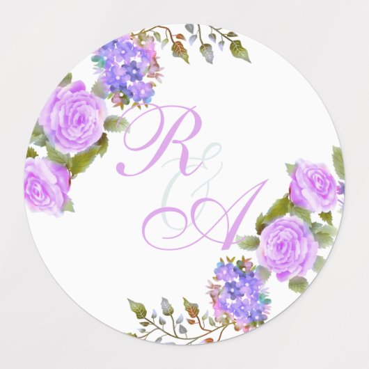 Paarse Rozen lint monogram bruiloft uitnodiging Labels (Design 1)