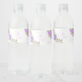 Paarse Rozen lint monogram bruiloft Waterfles Etiket