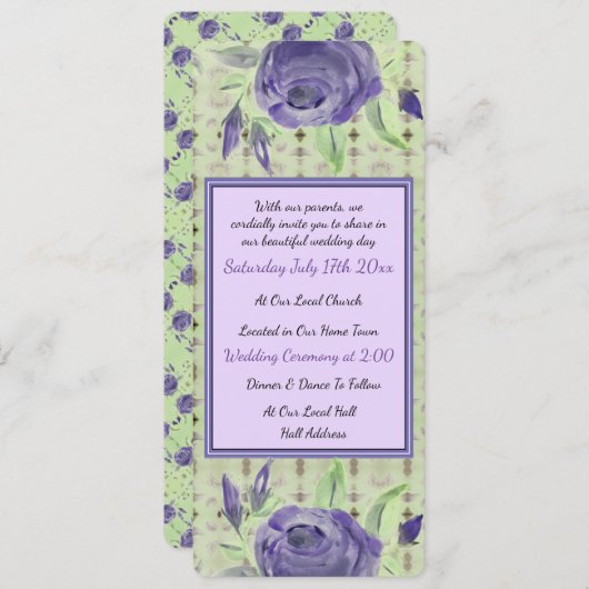 Paarse Rozen ontwerp Feestdagenkaart (Voorkant / Achterkant)