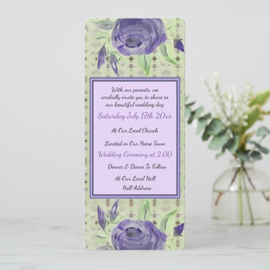 Paarse Rozen ontwerp Feestdagenkaart (Staand voorkant)