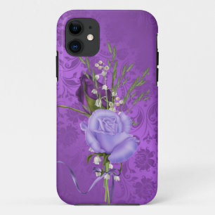 paarse rozen op damast iPhone 11 hoesje