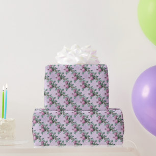 Paarse Rozen op lavender en White Polka Dots Cadeaupapier