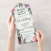 Paarse Rozen Paar Waterverf Bloemen Huwelijk All In One Uitnodiging (Afscheurbaar)