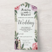 Paarse Rozen Paar Waterverf Bloemen Huwelijk All In One Uitnodiging (Binnen)