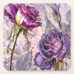 Paarse Rozen Papier Coasters Vierkante Kartonnen Onderzetter