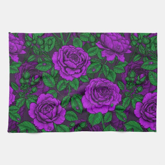 Paarse rozen theedoek (Horizontaal)