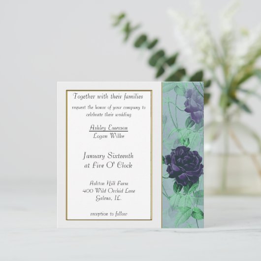 Paarse Rozen - Uitnodiging tot bruiloft (Staand voorkant)