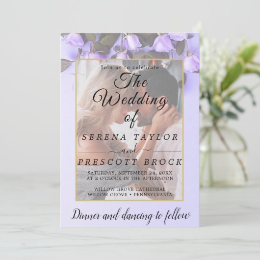 Paarse Rozen Vellum Overlay Wedding Kaart (Staand voorkant)