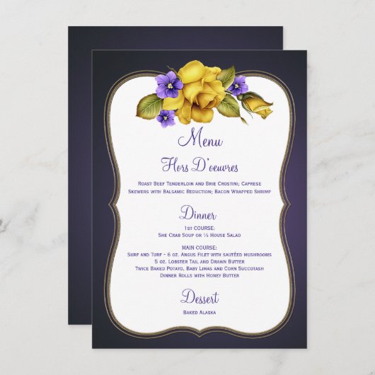 Paarse rozen Violet Gold Lijst Menu (Voorkant / Achterkant)