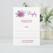 Paarse Rozen Waterverf bruiloft antwoord Kaarten (Staand voorkant)