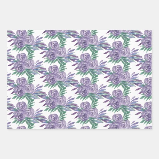 Paarse Rozen Waterverf handgeschilderd Inpakpapier Vel (Voorkant 3)