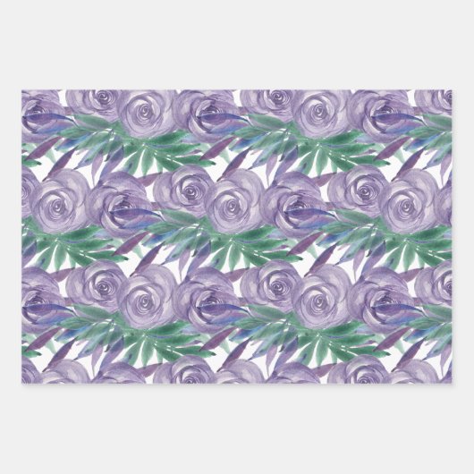 Paarse Rozen Waterverf handgeschilderd Inpakpapier Vel (Voorkant 2)