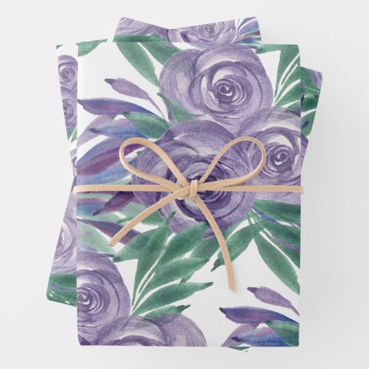 Paarse Rozen Waterverf handgeschilderd Inpakpapier Vel (In situ)