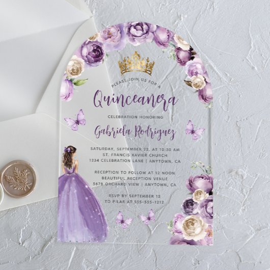Paarse Rozen Waterverf Quinceañera Acryl Uitnodigingen