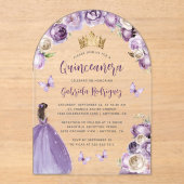 Paarse Rozen Waterverf Quinceañera Acryl Uitnodigingen (Voorkant)