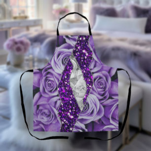 Paarse Rozen Zilver Luxe Elegante Vloeibare Textuu Schort