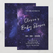 Paarse ruimte baby shower kaart (Voorkant / Achterkant)