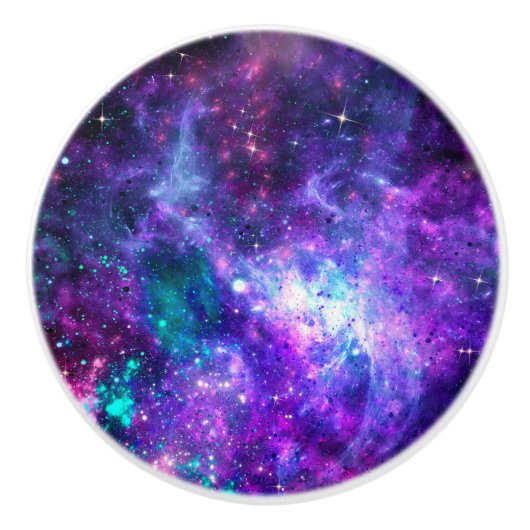 Paarse ruimte Galaxy Cosmic Spacey Blauwgroen roze Keramische Knop (Voorkant)